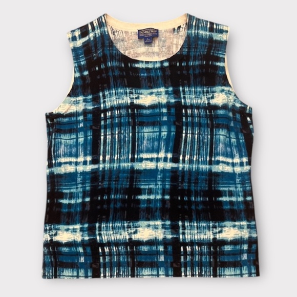 EUC [Pendleton] Blue Plaid Knit Sweater Vest | Sleeveless Top | Large Petite - Picture 1 of 11